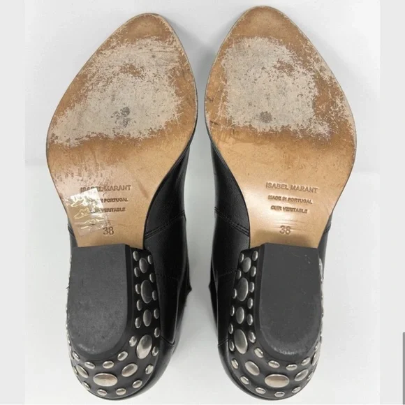 Isabel Marant Dawyna Black Leather Silver Studded Western Pointed Ankle Boots. - Picture 5 of 8